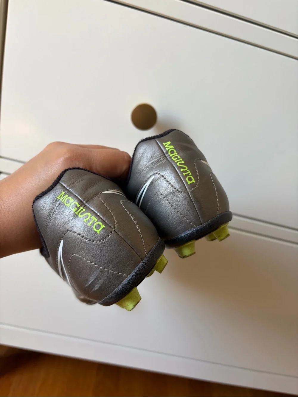 Nike Magista Gray and Black Soccer Cleats with Lime Studs